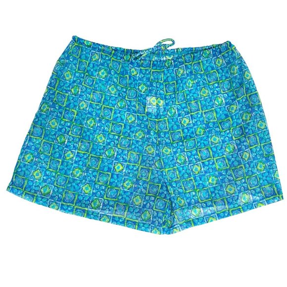 Vintage Coconut Girl Blue Green Printed Mesh Sheer Shorts Swim Cover Up Size SP - Picture 2 of 3